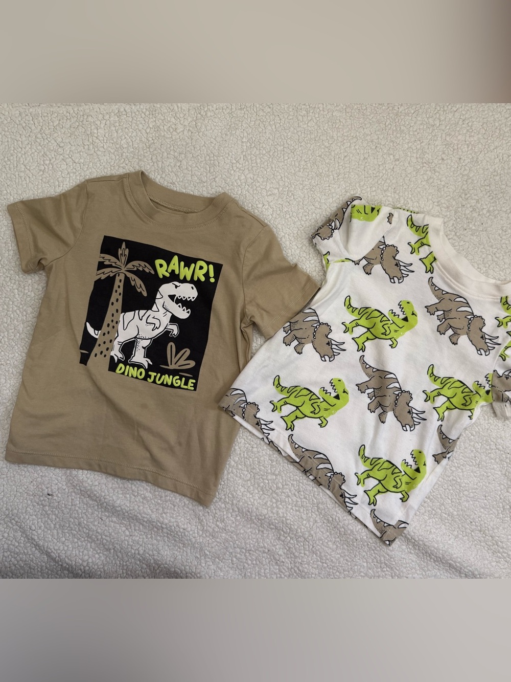 Kids Dino Tee & Tank Set - Green, Tan, White